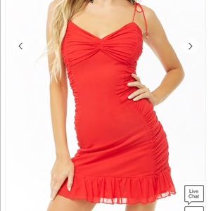 Red ruched frill dress